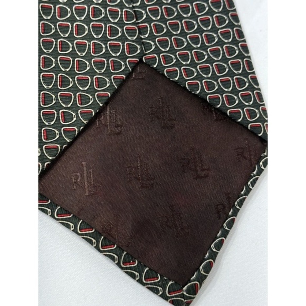 Lauren‎ Ralph Lauren Tie 100%Silk Green With Geometric Pattern Italy - EUC - Picture 6 of 6